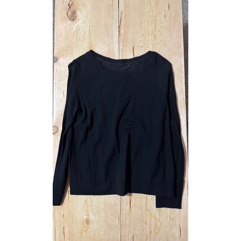 Banana Republic Womens Black Mixed Media Silk Back Long Sleeve Top M 129760